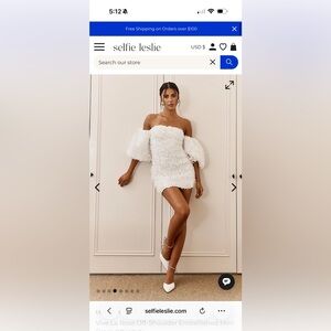 Selfie Leslie Vive La Rose Off-Shoulder Embellished Mini Dress Off White